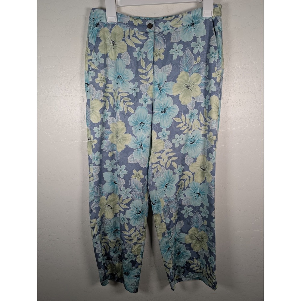 Tommy Bahama Pants Womens 6 Blue Green Floral 100% Silk Hawaiian Tropical Lounge - Picture 1 of 9